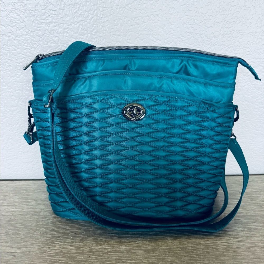 LUG Adagio Teal Green Quilted Travel Crossbody Purse - Picture 1 of 10